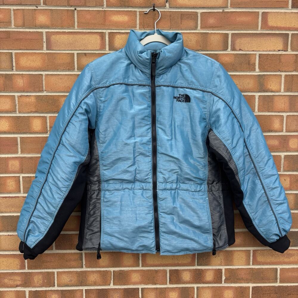 Vintage 90s The North Face Goose Down Puffer Jacket Womens L Blue Black Logo